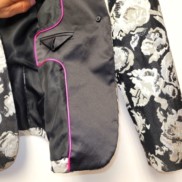 Juicy Couture Jacquard Floral Metallic Blazer Size 8 - Picture 8 of 15